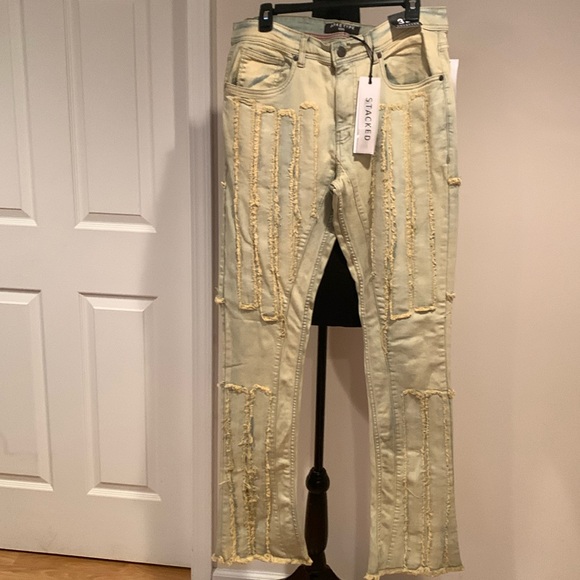Men Stacked Light Blue Jeans Size 32 - Picture 1 of 4